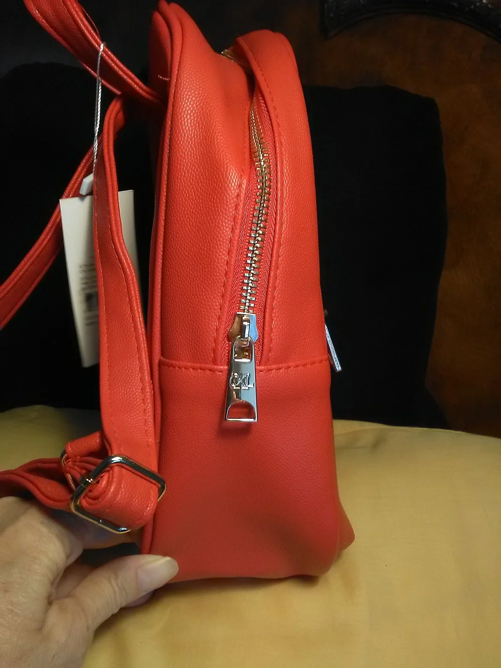 NWT CHRISTIAN LACROIX Red Mini Backpack Bag GOLD METAL ADJ. STRAPS 9 X 10 Approx